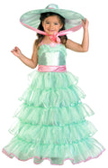 Girls Mint Green and Pink Southern Belle Deluxe Toddler Costume Dress and Hat 2T
