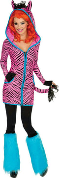 Women's Sexy Bright Pink and Black Zebra Hoodie Dress Adult Costume Small