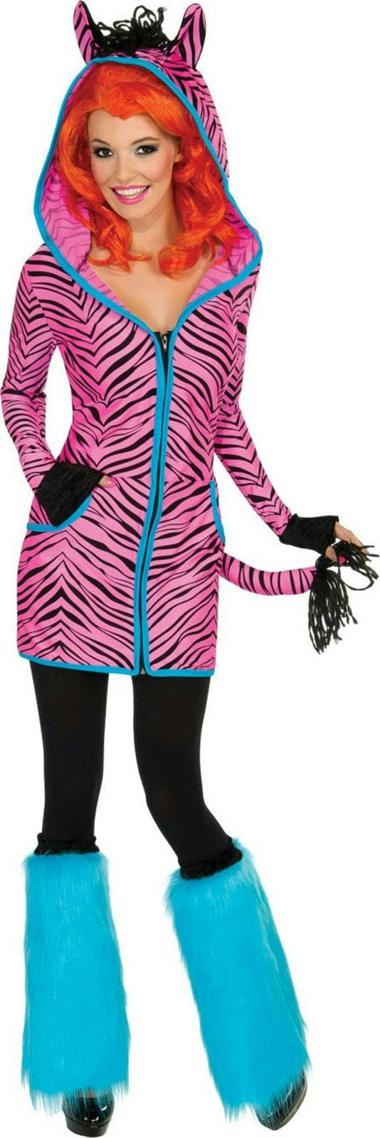 Women's Sexy Bright Pink and Black Zebra Hoodie Dress Adult Costume Small