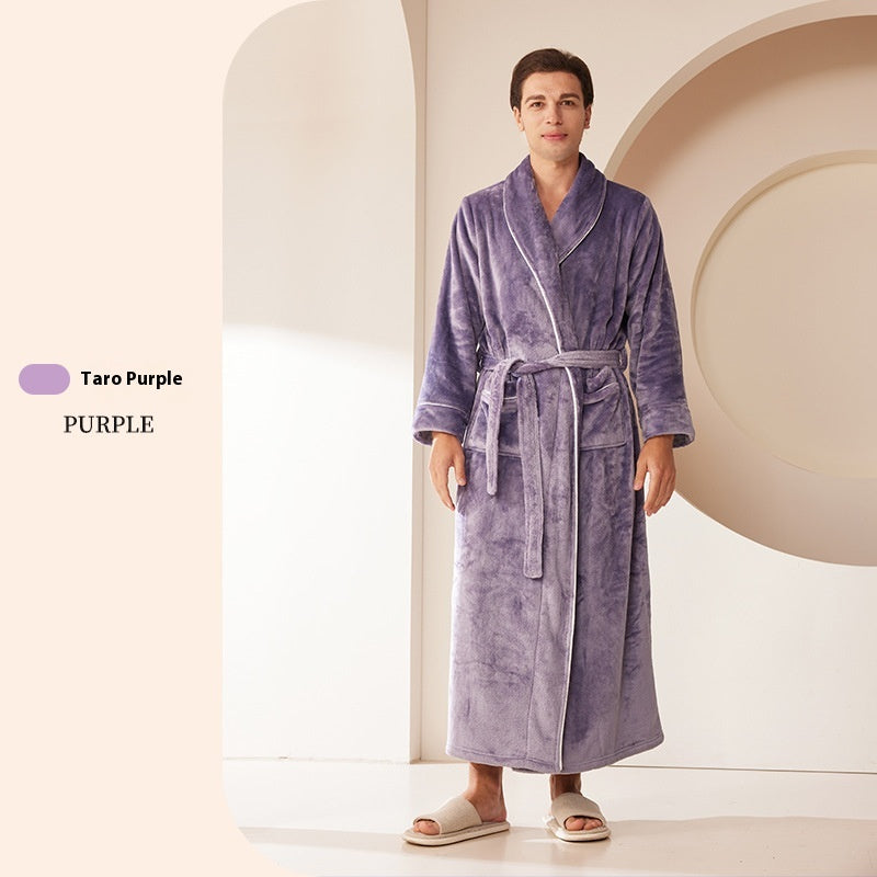 Extended Autumn And Winter Coral Fleece Bathrobe