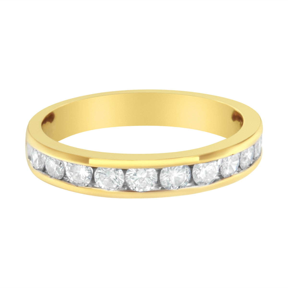 IGI Certified 18K Yellow Gold 1.0 Cttw Channel Set Round-Cut Diamond 11 Stone Anniversary/Wedding Band Ring (I-J Color, I1-I2 Clarity) - Size 9.5