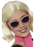 Pink 50's Style Frames Glasses with Black Polka Dots and Tinted Lenses