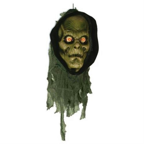 Plastic Green Zombie Head with Light Up Eyes Monster Head Halloween Prop