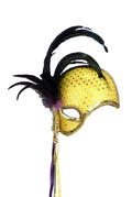 Gold Sequin Mystique Venetian Masquerade Mardi Gras Mask with Feathers