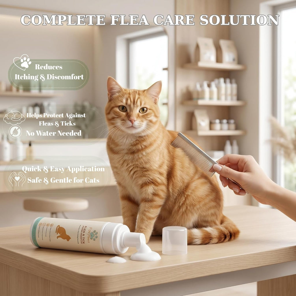 Cat Grooming Kit with Waterless Shampoo, Itch Spray & Scratcher