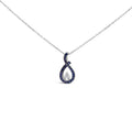 .925 Sterling Silver Created Blue and White Sapphire Teardrop Shaped Pendant Necklace - 18" Inches
