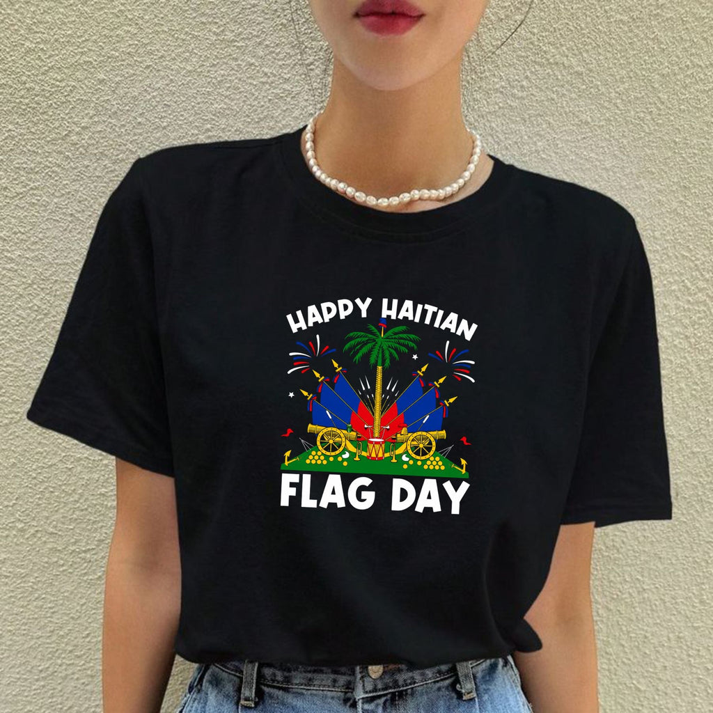 "Happy Haitian Flag Day" T-Shirt – Haiti Heritage Patriotic Graphic Tee, Unisex Cotton Shirt