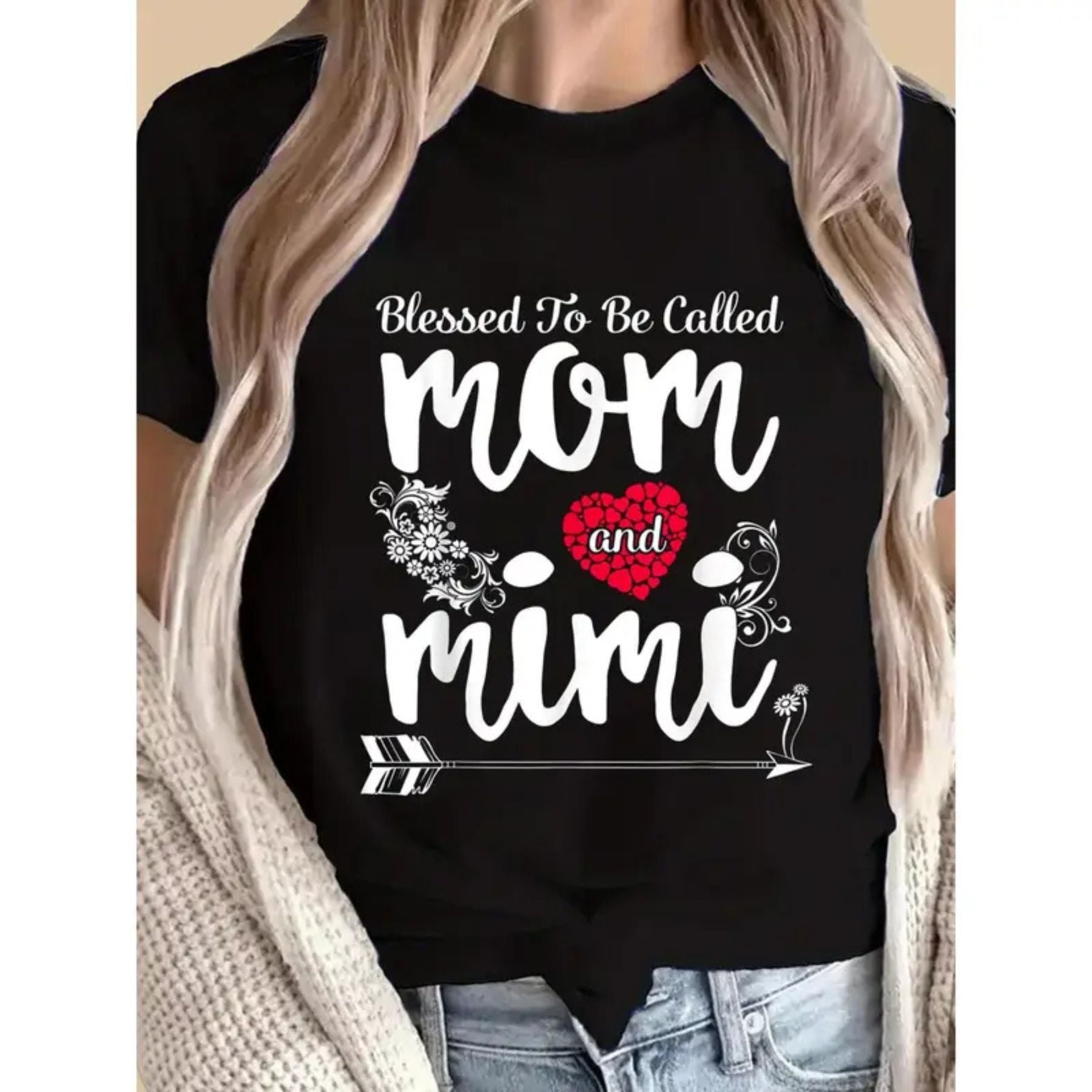"Called Mom And Mimi's Blessing" Ladies T-Shirt – Casual Floral Mother's Day Tee, Premium 100% Cotton Grandmother Gift Top, Made in USA