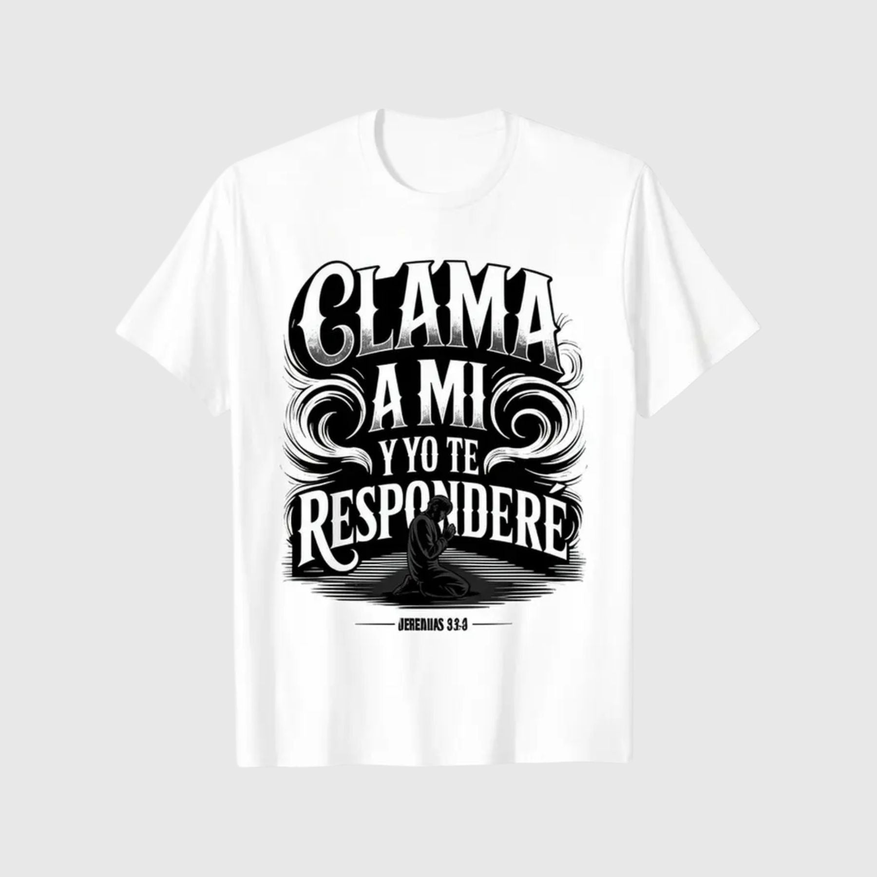 "Jeremías 33:3" Spanish Scripture T-Shirt – Christian Prayer Call Graphic Top, Clama a Mí Biblical Verse Streetwear