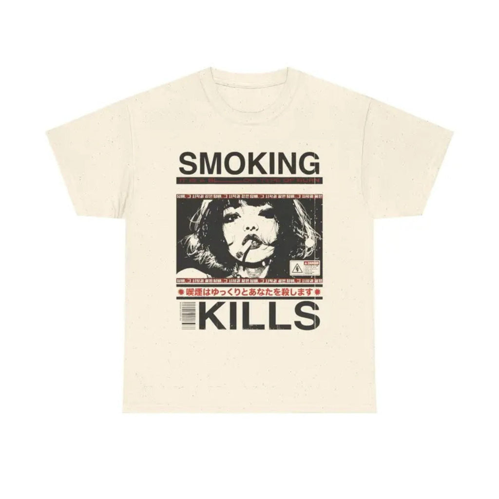 "Smoking Kills" Manga Style T-Shirt – Retro Anime Aesthetic Graphic Tee, Unisex Cotton Shirt