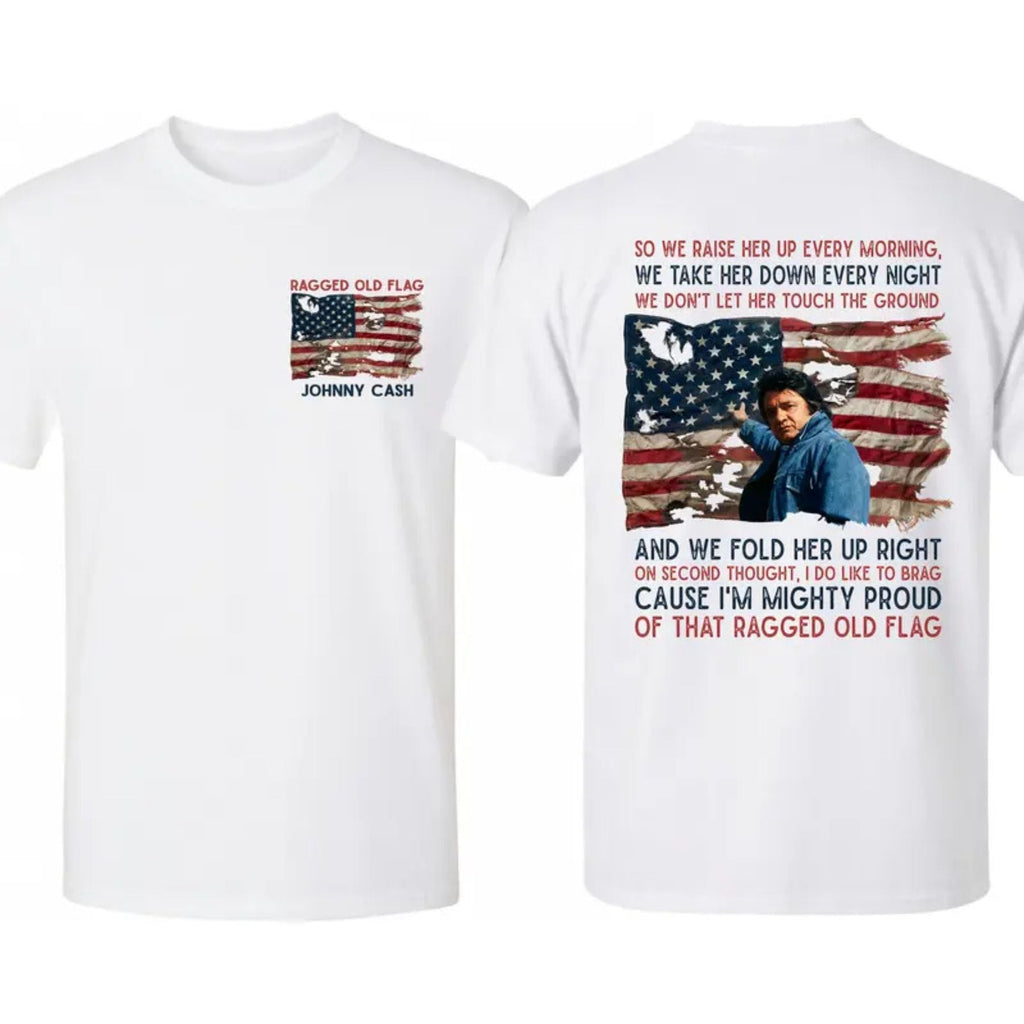 Ragged Old Flag T-Shirt – Vintage Patriotic Country Music Inspired Graphic Tee, Unisex Cotton Shirt