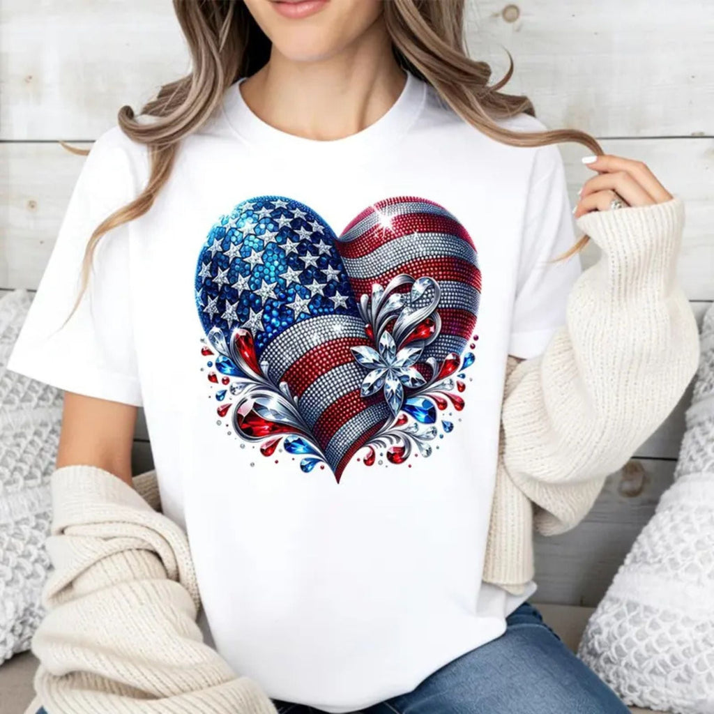 American Flag Heart T-Shirt – Patriotic USA Graphic Tee, Red White and Blue Unisex Cotton Shirt