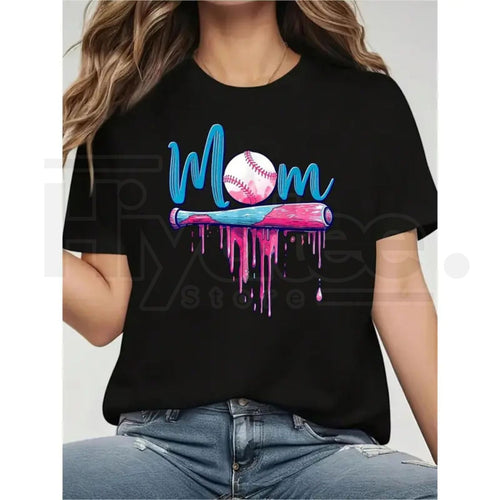 "Baseball Mom" Pink Drip Graphic – Premium Cotton Sports Mom Top