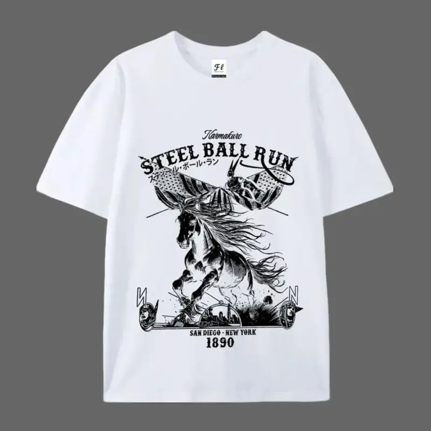 "SBR" Horse Racing American Flag T-Shirt – Retro Western Anime Style Graphic Tee, Unisex Cotton Shirt