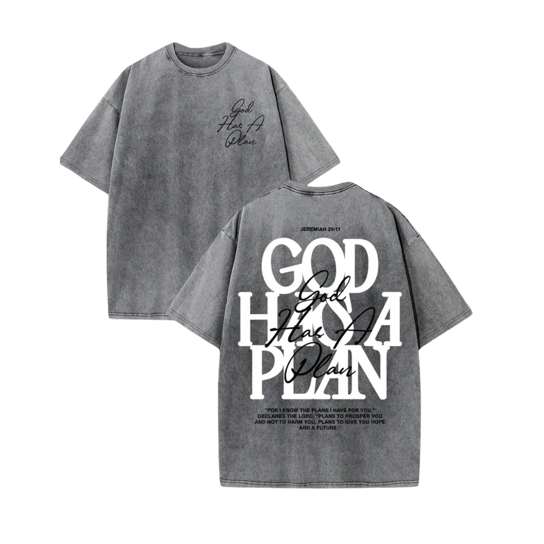 “God Has a Plan” Vintage Washed T-Shirt – 230gsm Heavyweight Double-Sided Christian Graphic Tee