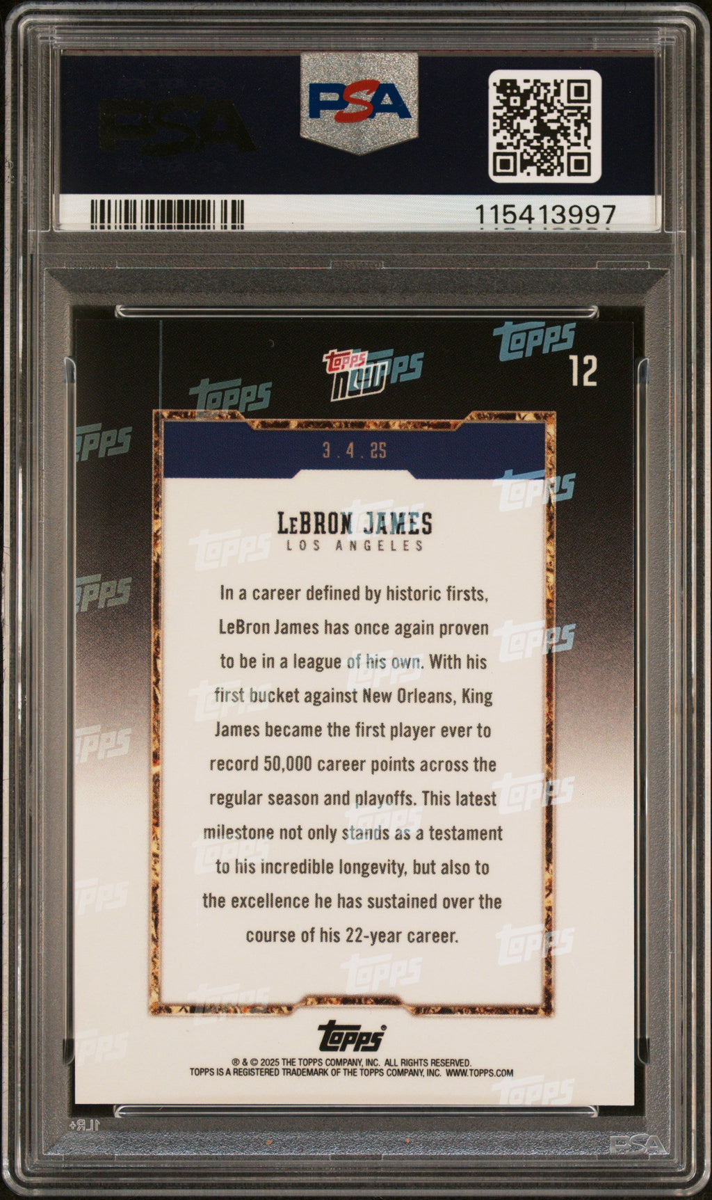 Graded 2024 Topps Now LeBron James #12 Basketball Card PSA 9 Mint