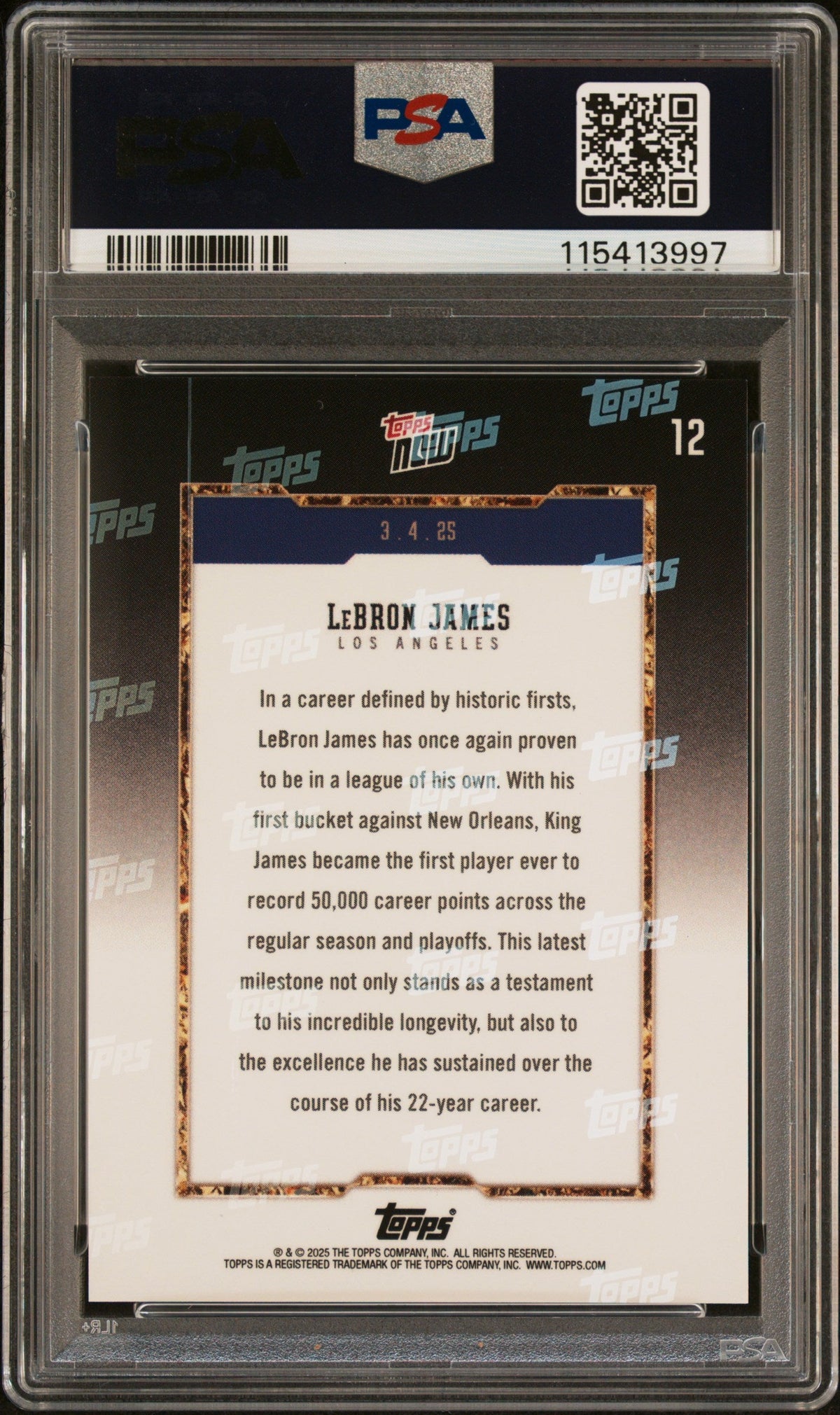 Graded 2024 Topps Now LeBron James #12 Basketball Card PSA 9 Mint