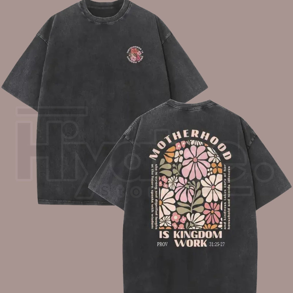 Motherhood Vintage Washed T-Shirt – 230G Heavy Cotton Double-Sided Graphic Tee