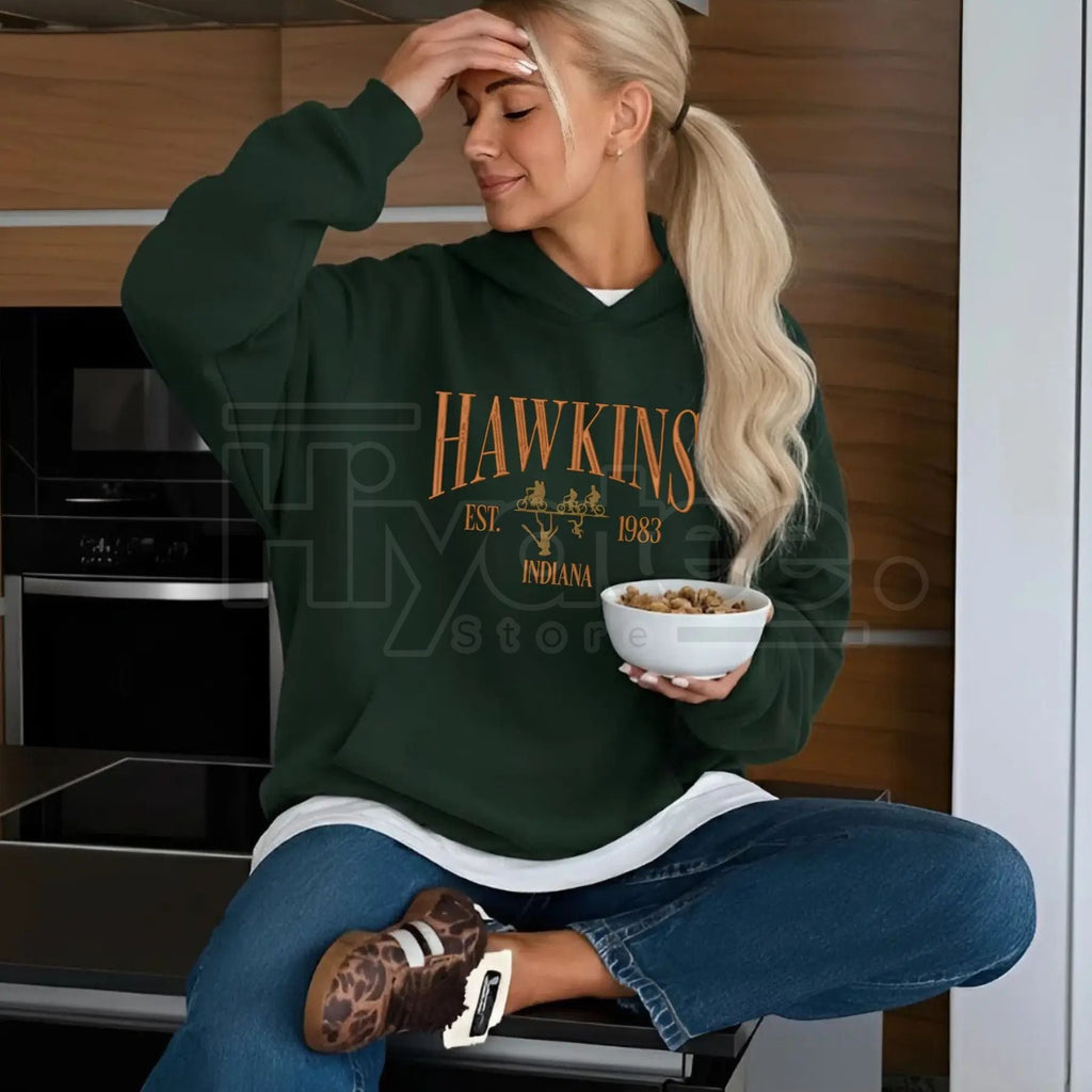Embroidery Hawkins Indiana 1983 Hoodie – Stranger Things Movie Shirt, Vintage Est. 1983 100% Cotton Merch