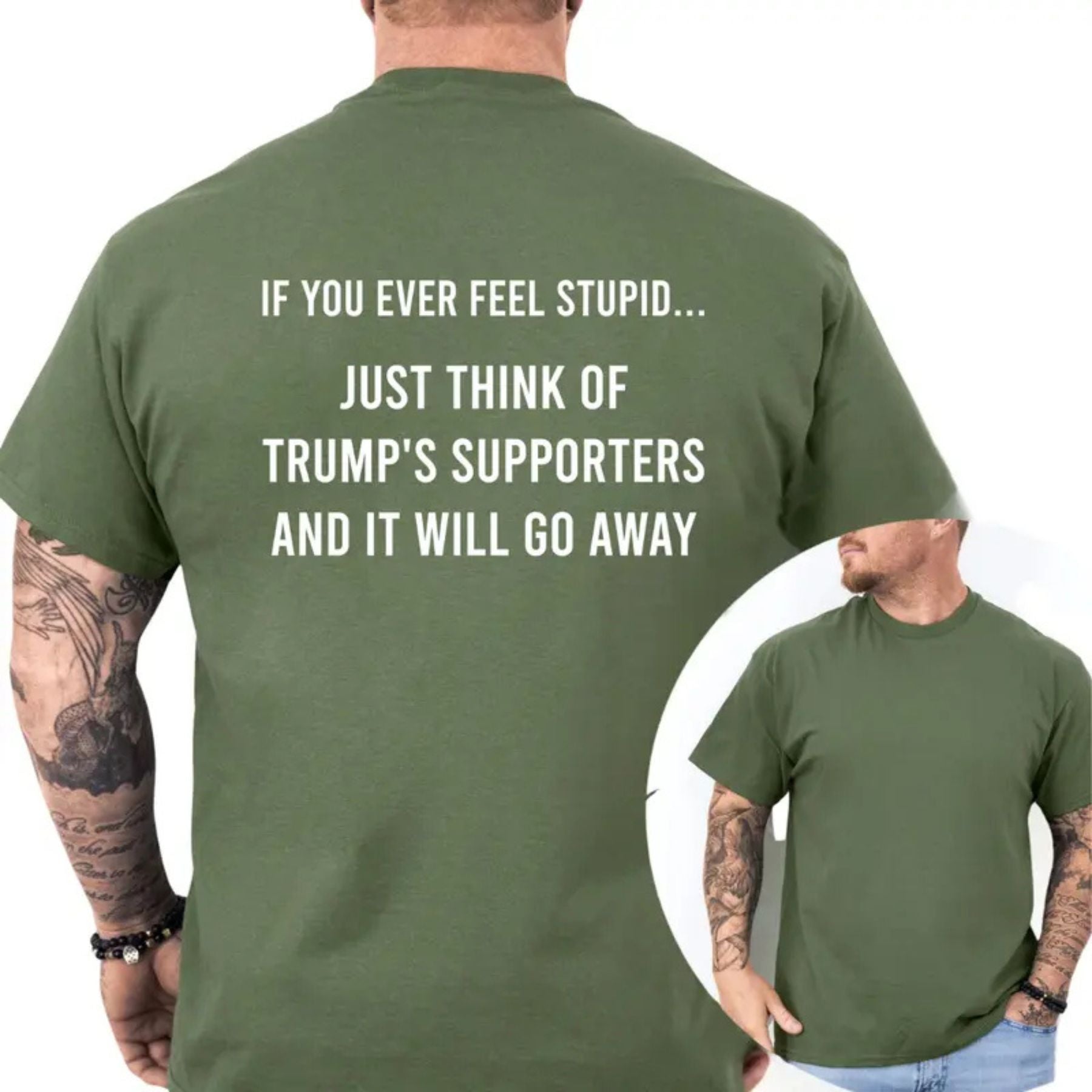 "Think Of Trump's Supporters" Funny Sarcastic Liberal T-Shirt – Bold Progressive Statement Graphic Top, Urban Political Satire Tee