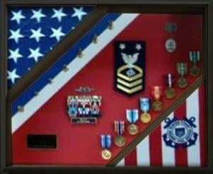 COAST GUARD FLAG DISPLAY CASE USCG CUTTER SHADOW BOX, USCG FLAG AND MEDAL DISPLAY FRAME