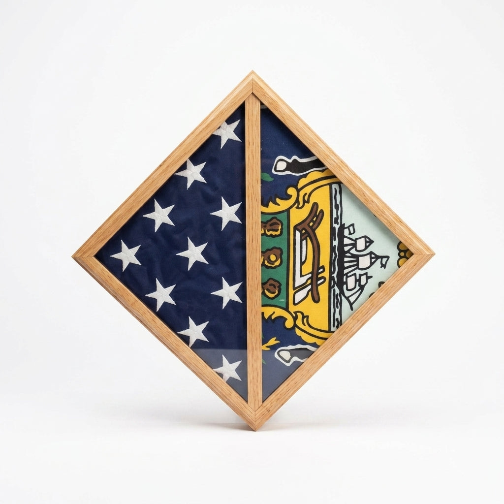 Flag Connections 2 Flags display case - Wall Mounted Walnut box