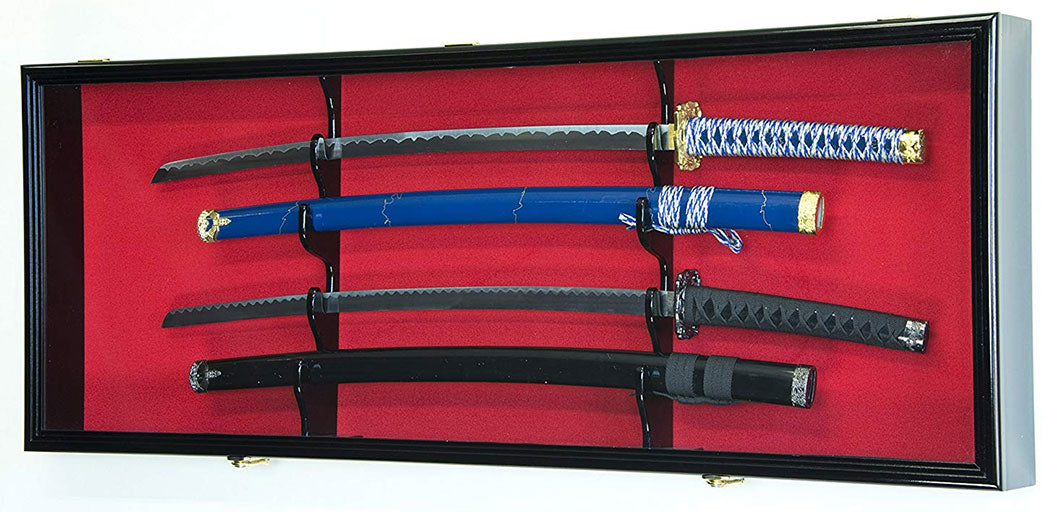 2 Sword Display Case Cabinet Stand Holder Wall Rack Box - LED Spot Light with Lockable w/ 98% UV Protection