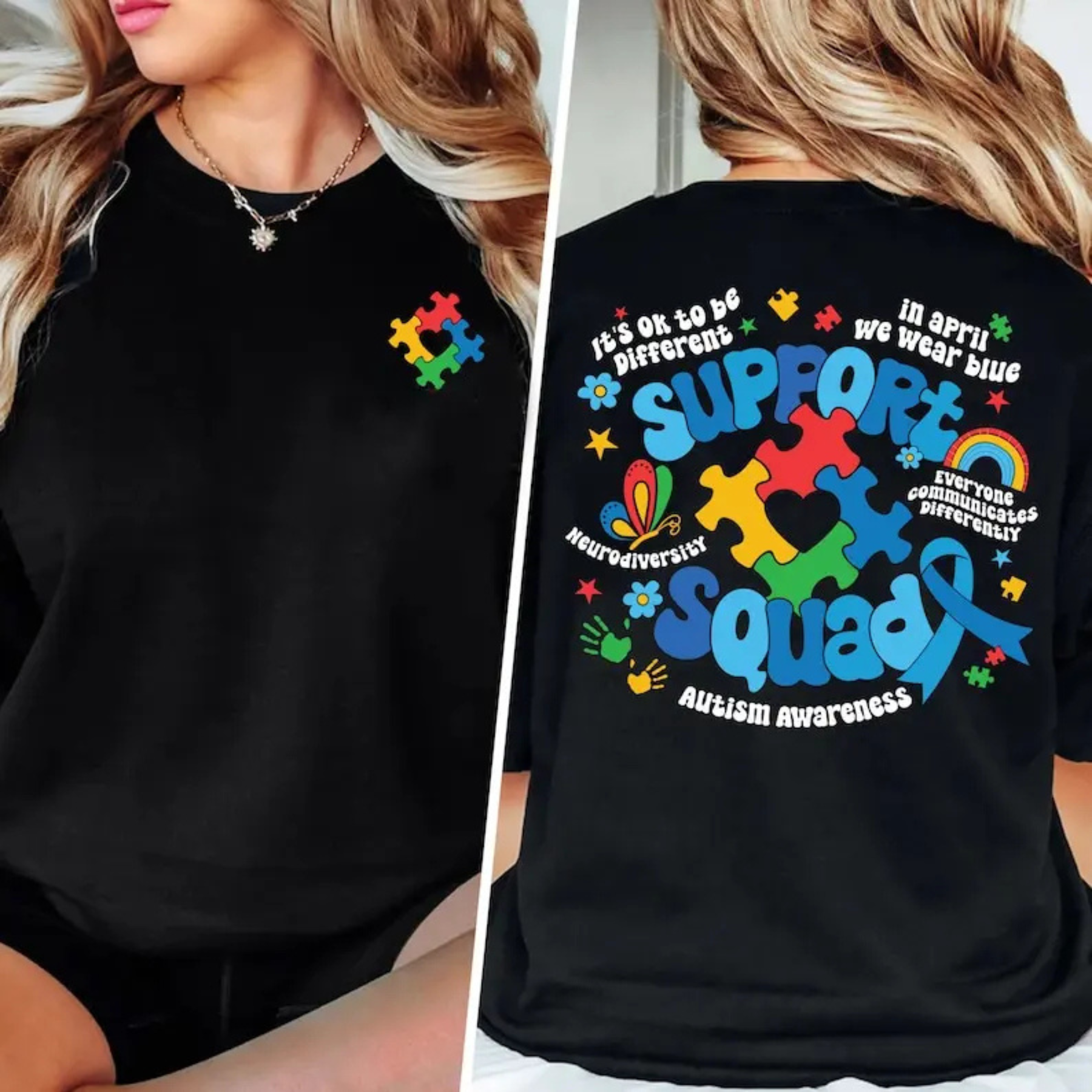 Matching "Family Autism Support Squad" Tee – Colorful Neurodiversity Graphic Shirt
