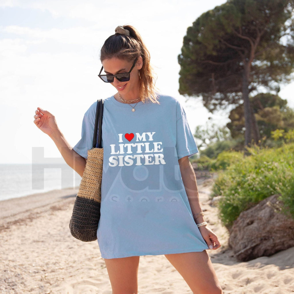 Made in USA "I Love My Little Sister" Classic T-Shirt – Heart Funny Fun Gift Tee