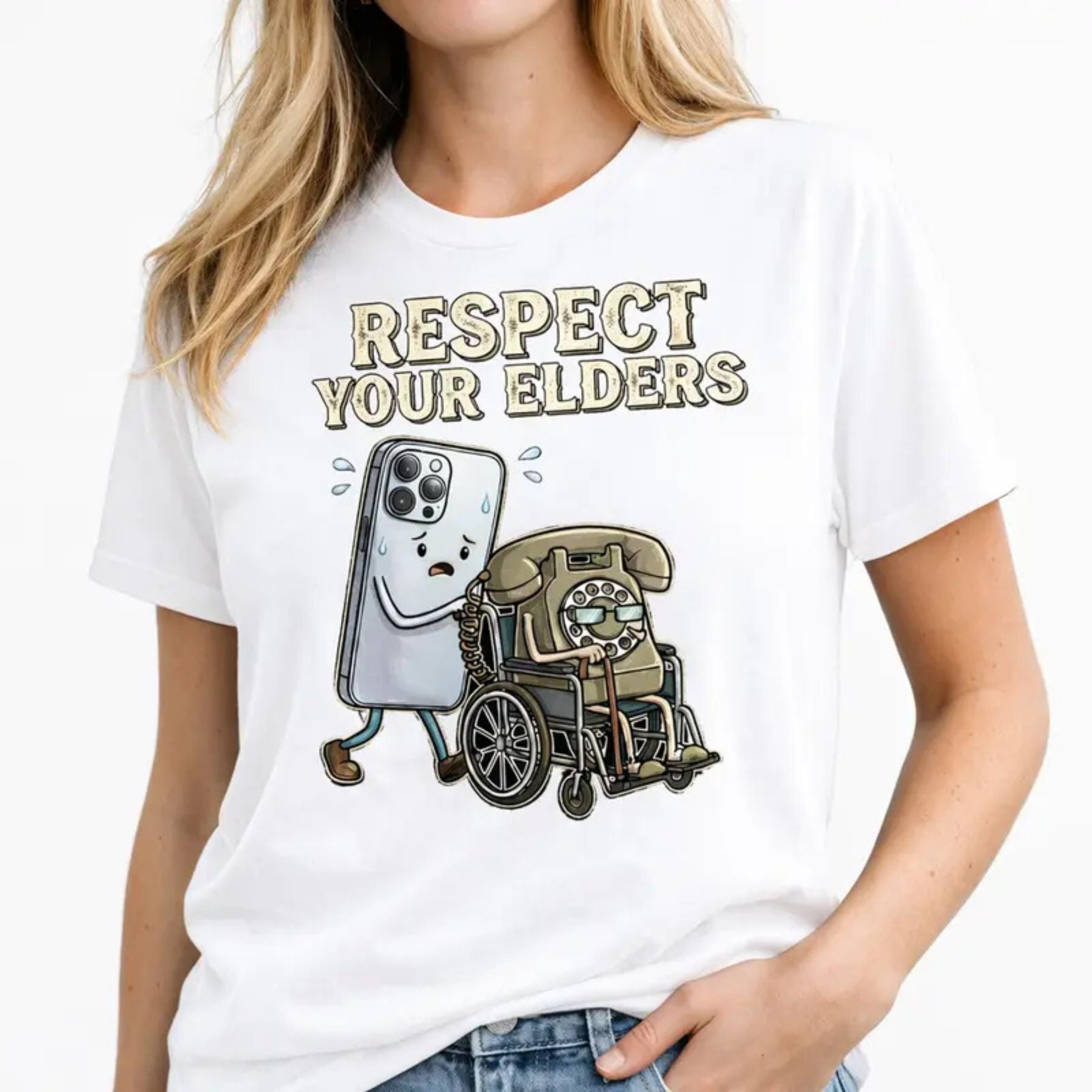 "Respect Your Elders" Floppy Disk T-Shirt – Funny Retro Tech Graphic Tee, Unisex Cotton Shirt