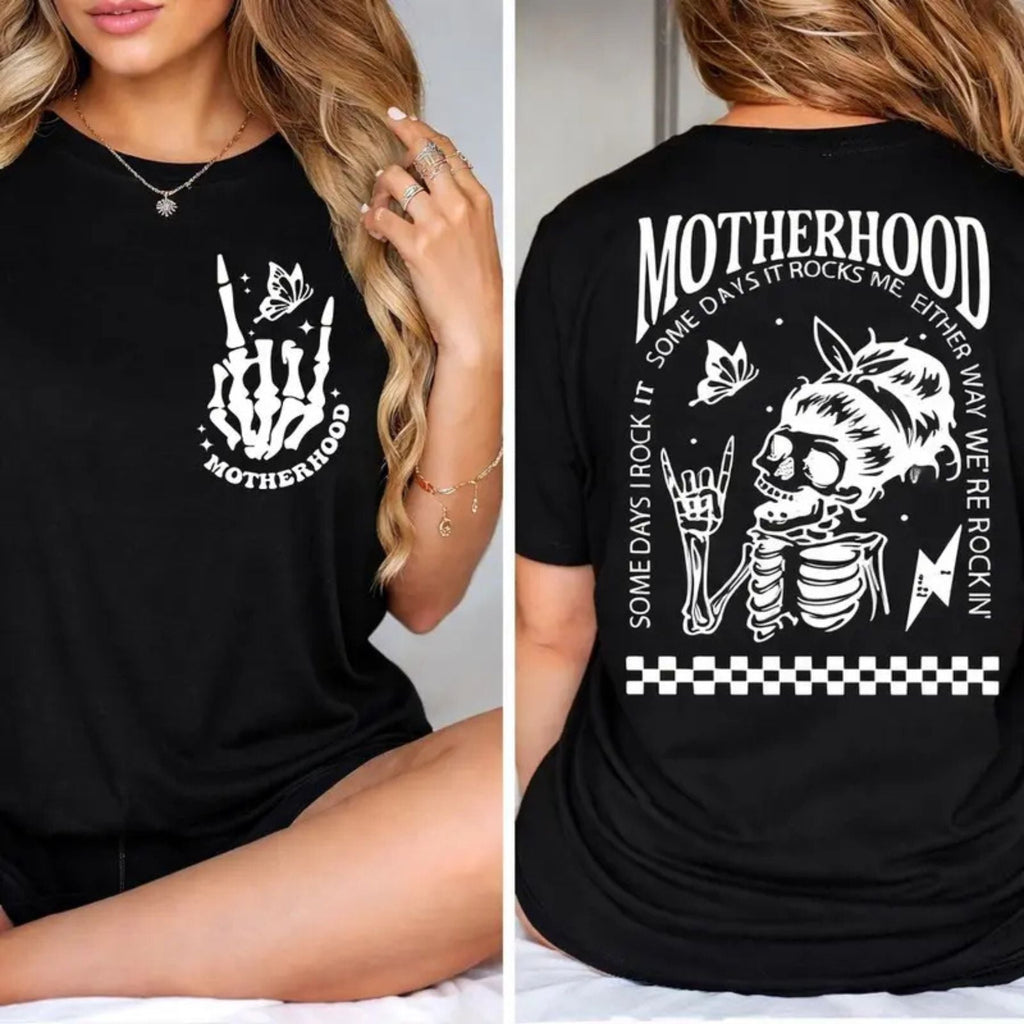 "Motherhood: Sometimes I Rock It" T-Shirt – Funny Relatable Mom Graphic Tee, Premium 100% Cotton Motherhood Life Top, Made in USA