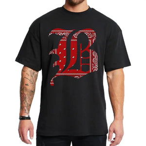 "B Bandana Lettering" Chicano Style T-Shirt – Lowrider Unisex Streetwear Top, West Coast Script Graphic Tee for Men & Women