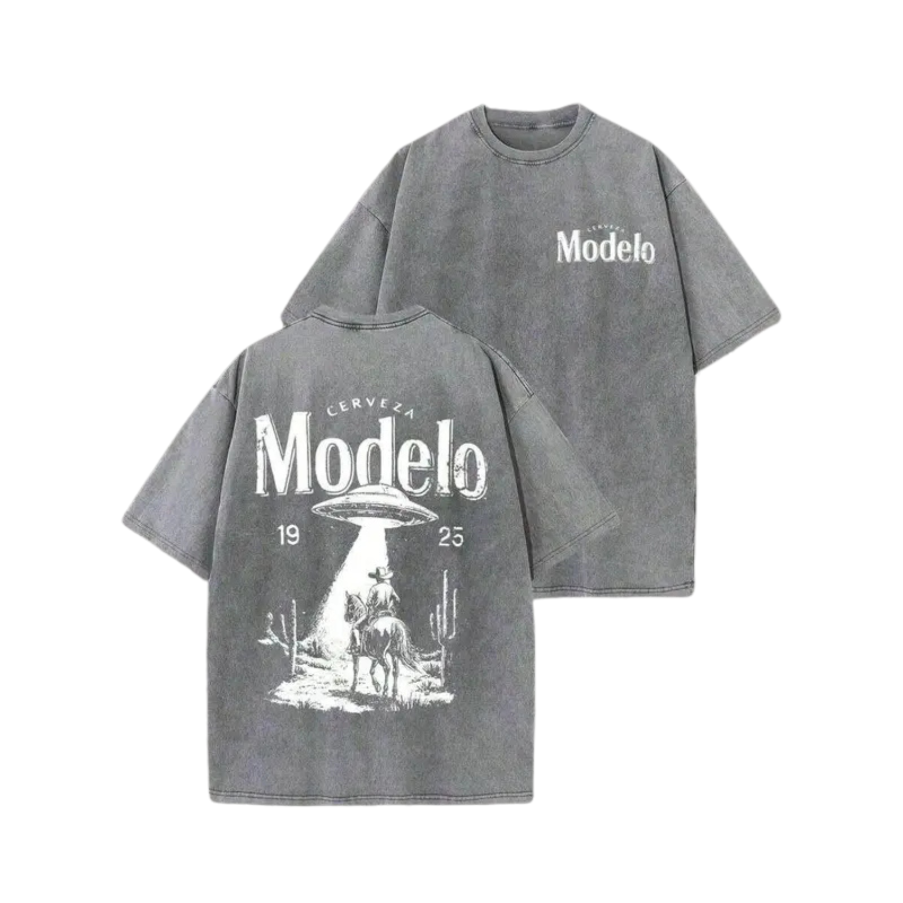 Modelo "Out Of This World" Western Tee – Retro UFO Cowboy Graphic Shirt