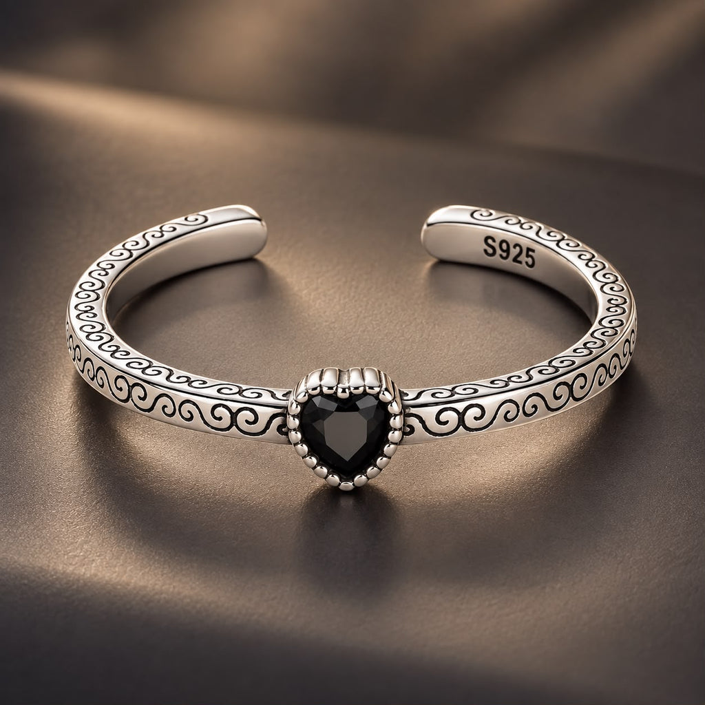925 Sterling Silver Oxidized CZ Pavé Ring for Women