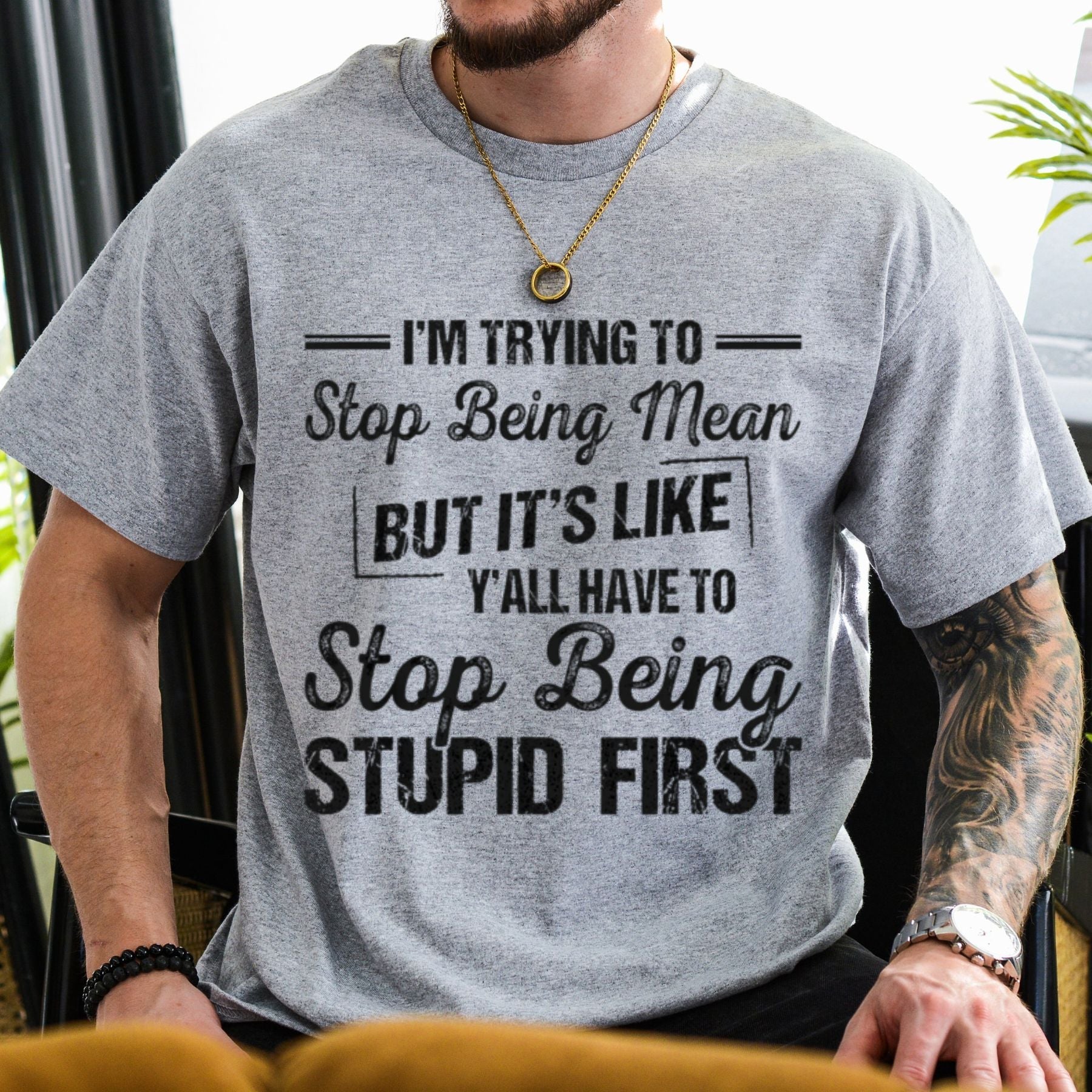 "Striving To Be Kinder" Universal Humor T-Shirt – Relatable Sarcastic Graphic Tee, Premium 100% Cotton Soft Breathable Top, Made in USA