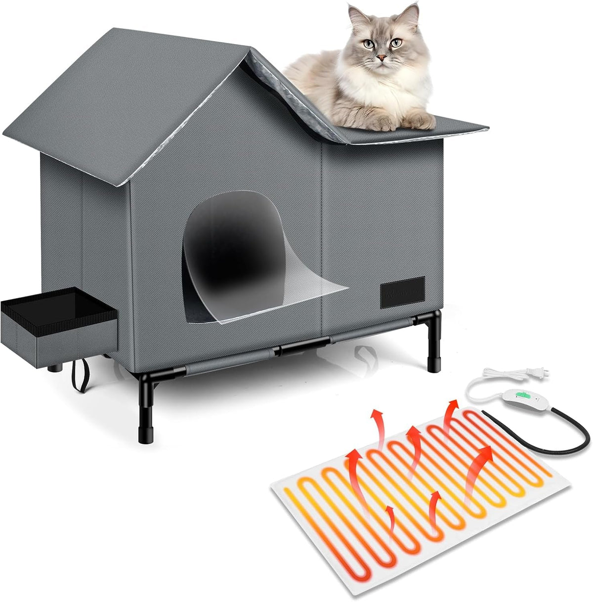 Insulated Heated Cat Shelter with Thermostatic Pad