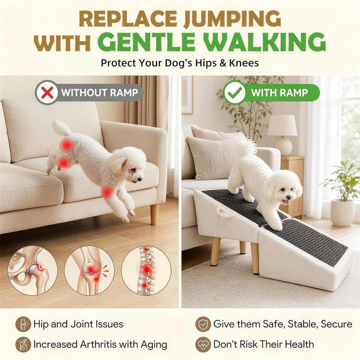 16in Foldable Wooden Dog Ramp Stairs Ottoman for Couch