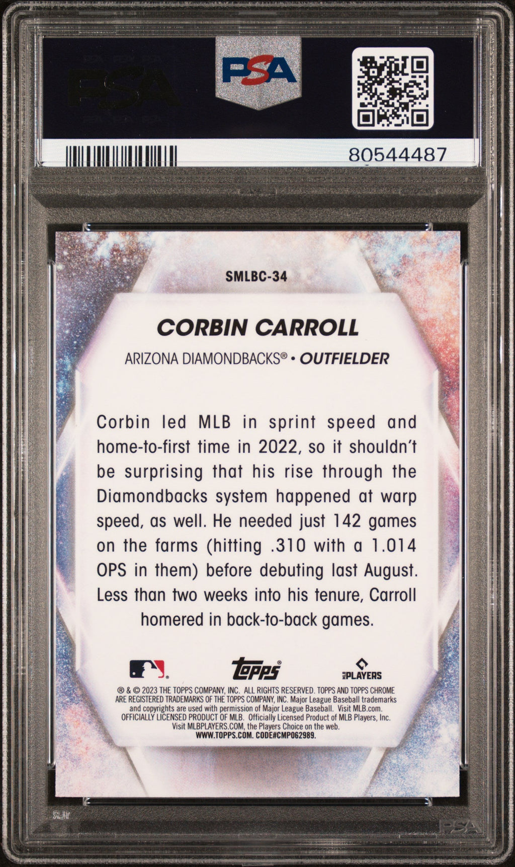 Graded 2023 Topps Corbin Carroll #SMLBC34 Stars of the MLB Chrome Rookie RC Baseball Card PSA 10 Gem Mint