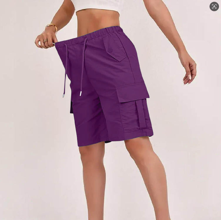 Womens High-waisted Casual Fashion Shorts With Pockets Buttons And A Drawstring