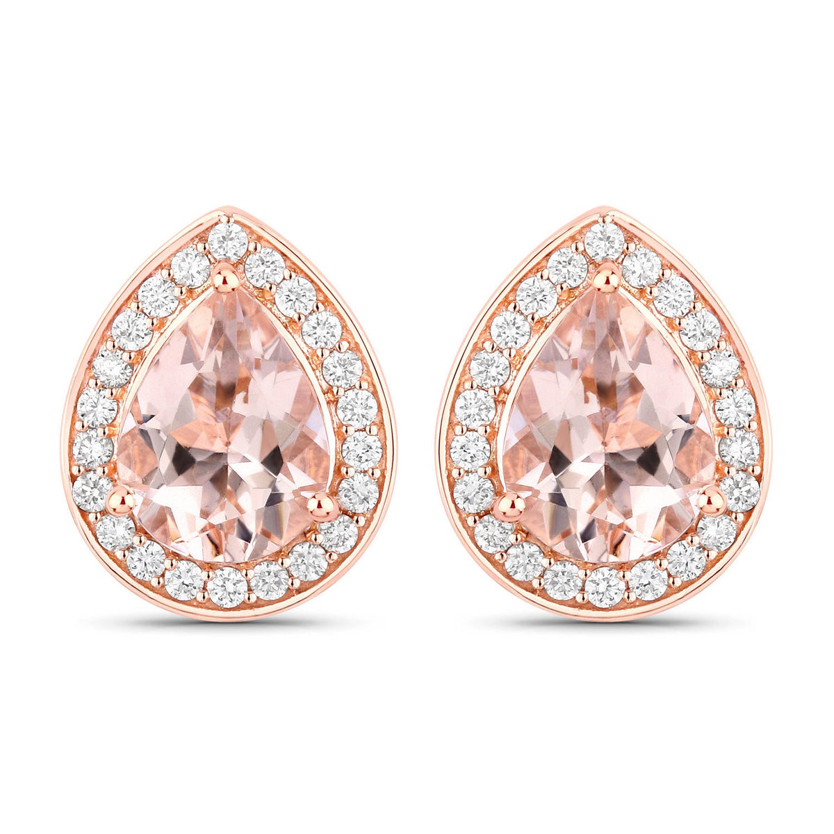 2.03 Carat Genuine Morganite and White Diamond 14K Rose Gold Earrings