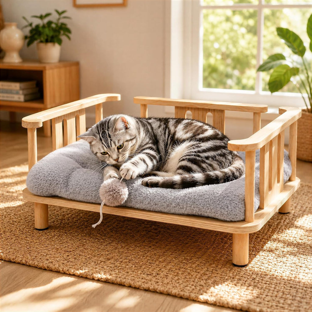 Elevated Cat & Small Dog Bed – Plush Mattress, Up to 60 lbs