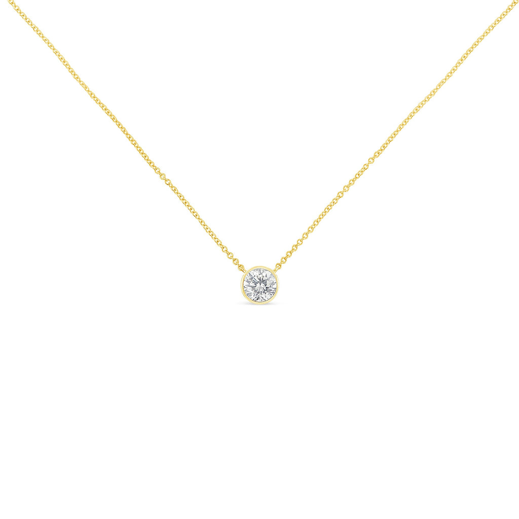 10K Yellow Gold 1/2 Carat Round Brilliant-Cut Diamond Modern Bezel-Set Solitaire 16"-18" Pendant Necklace (H-I Color, SI2-I1 Clarity)