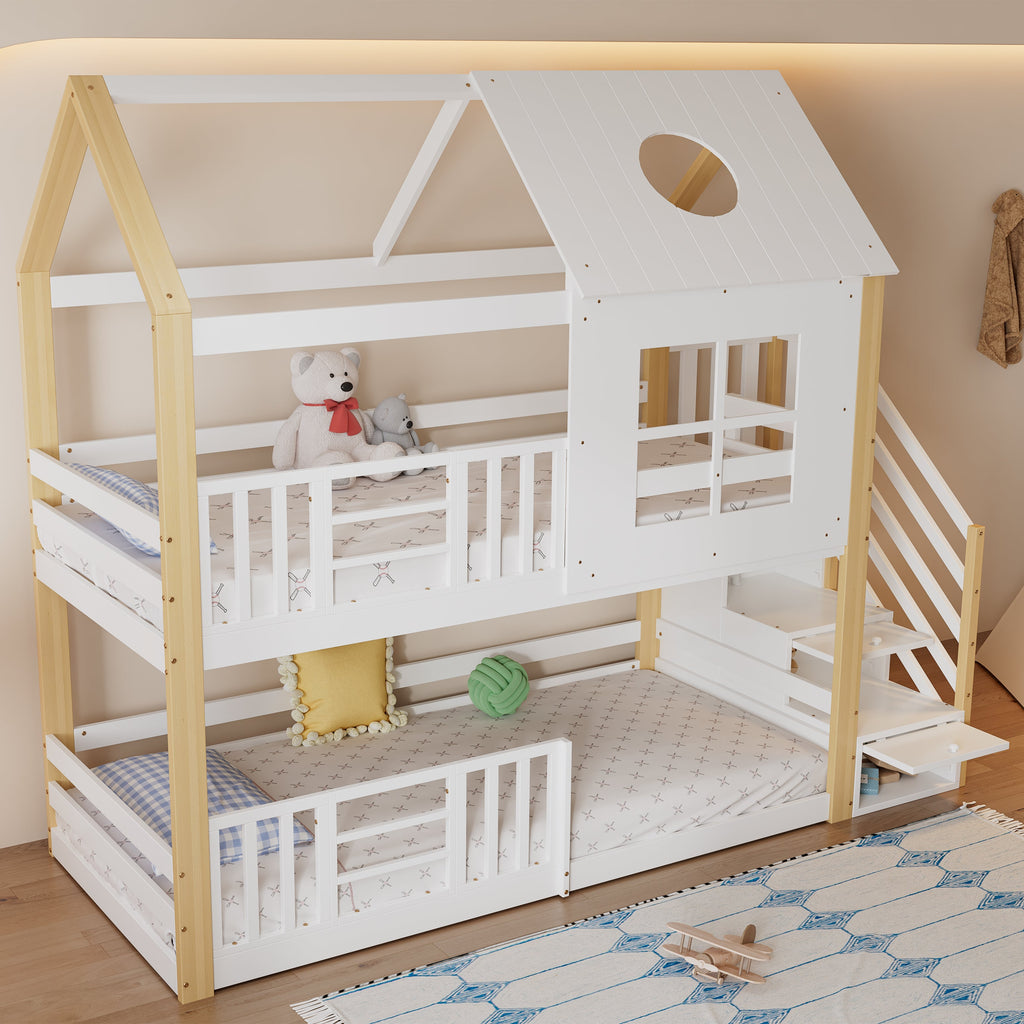 Storybook House Bunk Bed with Storage Stairs