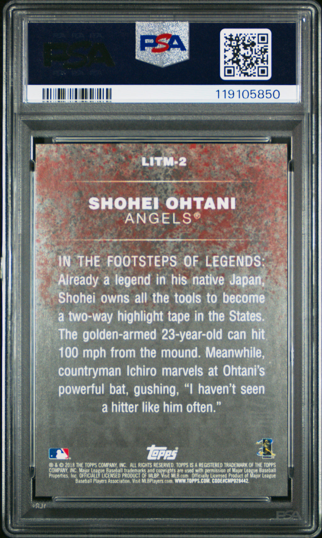 Graded 2018 Topps Update Shohei Ohtani #2 Legends In The Making Rookie RC Baseball Card PSA 10 Gem Mint