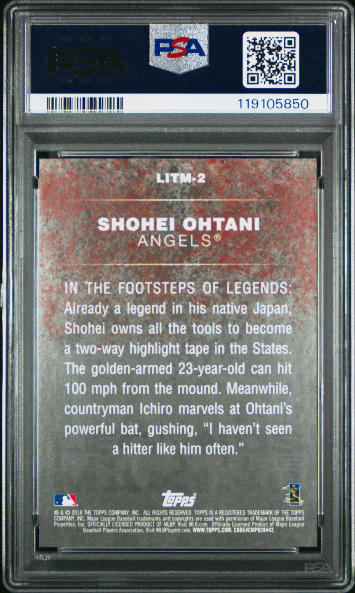 Graded 2018 Topps Update Shohei Ohtani #2 Legends In The Making Rookie RC Baseball Card PSA 10 Gem Mint