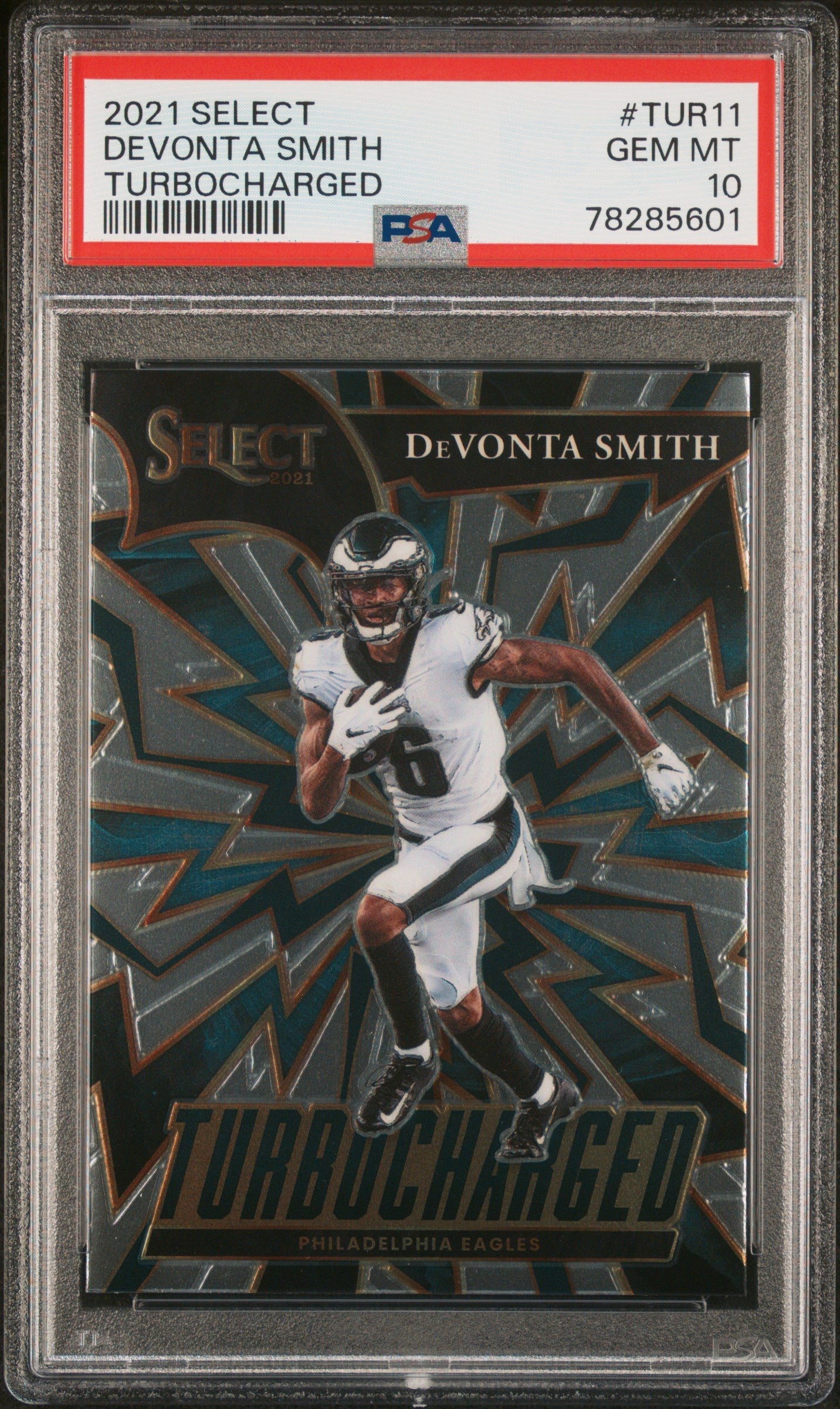 Graded 2021 Panini Select Devonta Smith #TUR11 Turbocharged Rookie RC Football Card PSA 10 Gem Mint