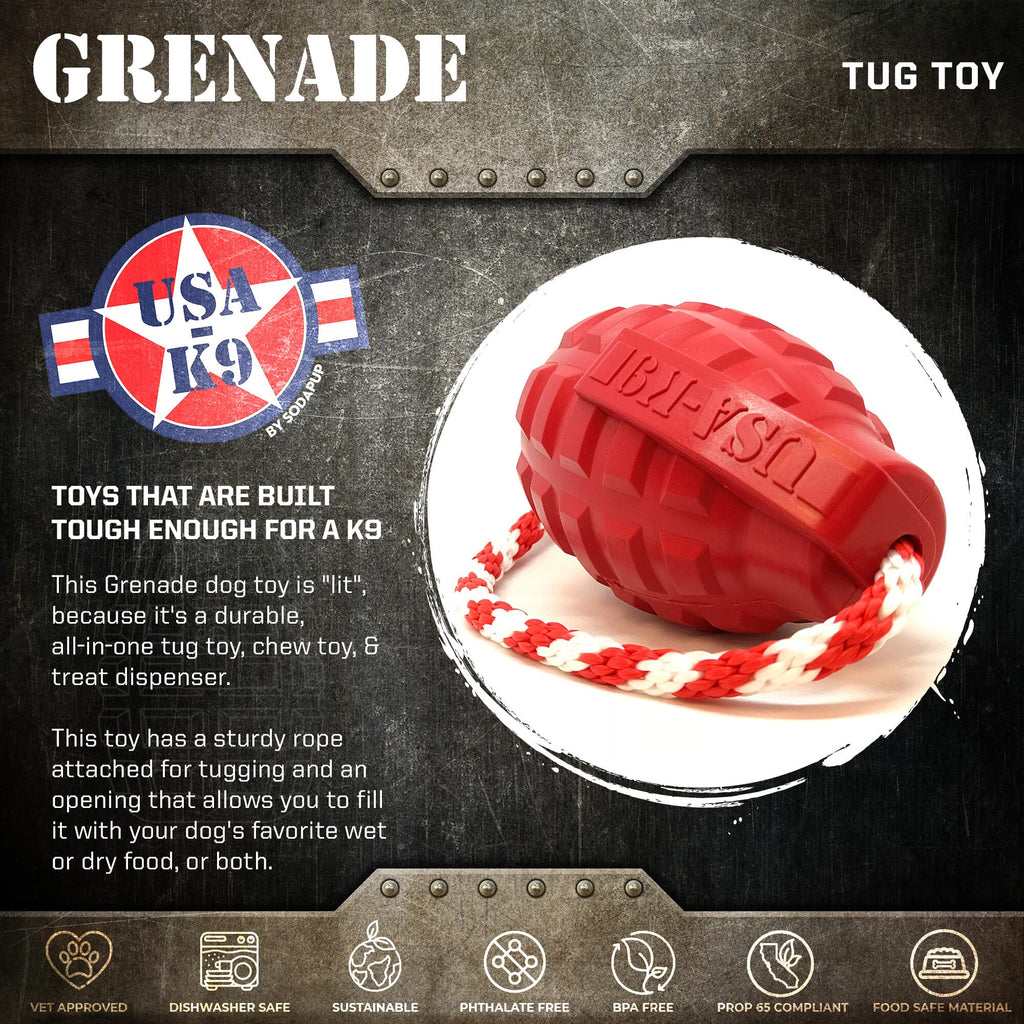 USA-K9 Grenade Rubber Dog Chew Toy | K9 Handler Reward Toy | USA Made