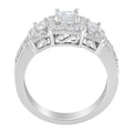 14K White Gold Round and Princess-Cut Diamond Three Stone Ring (1 Cttw, H-I Color, I1-I2 Clarity) - Size 7