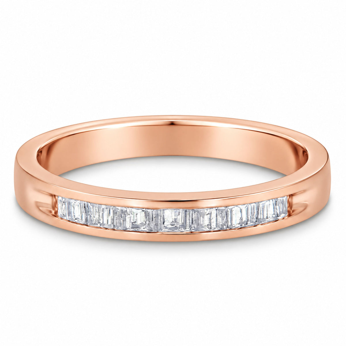 10K Rose Gold over .925 Sterling Silver 1/5 Cttw Diamond Channel-Set Stackable Band Ring (H-I Color, I1-I2 Clarity) - Size 6 3/4