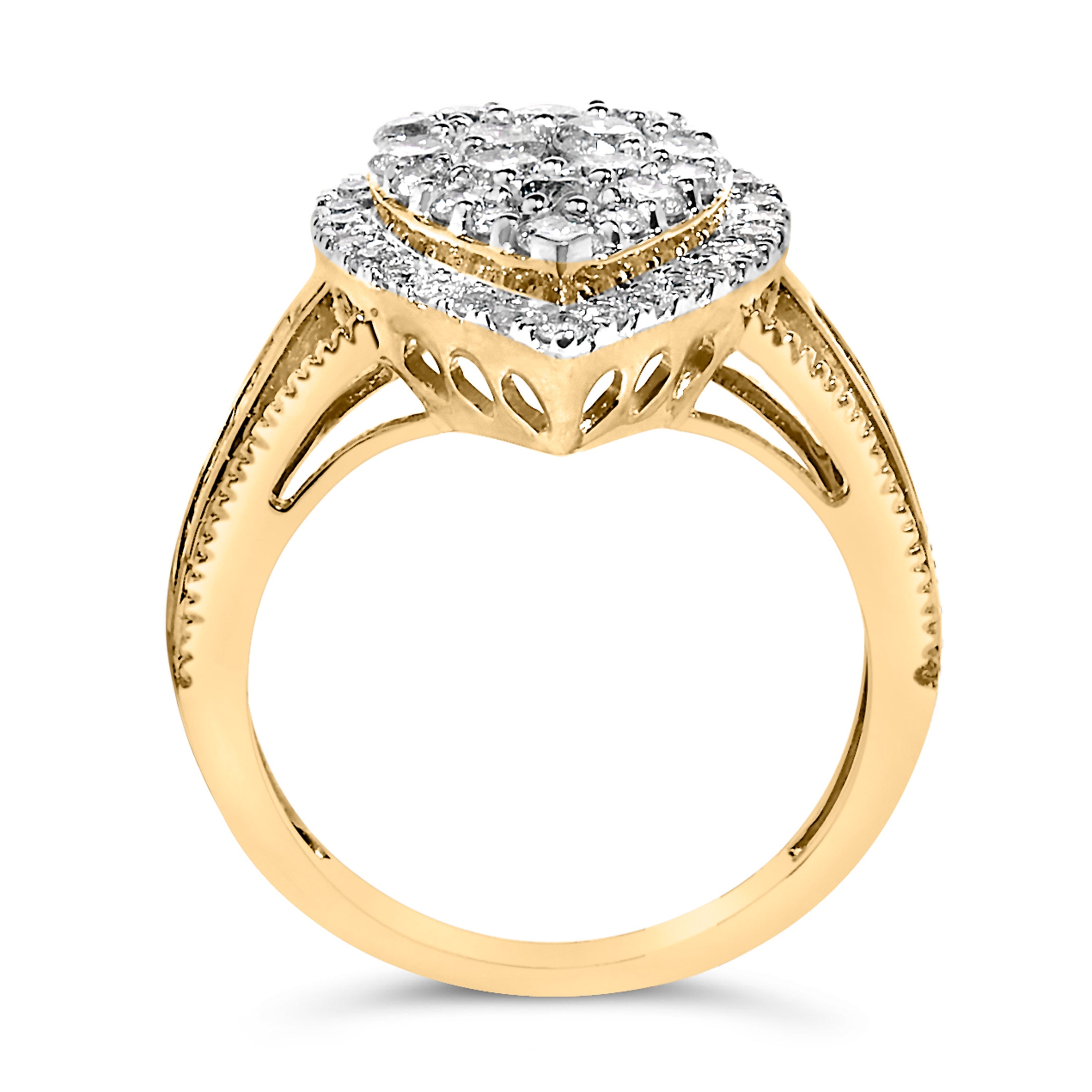10K Yellow Gold Plated .925 Sterling Silver 1 1/2 Cttw Round-Cut Diamond Cocktail Ring (I-J Color, I1-I2 Clarity) - Size 7